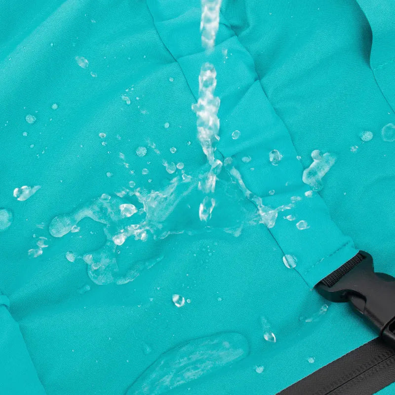 Medium large dog wearing red waterproof four-legged breathable polyester raincoat