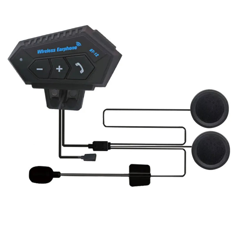 BT12 helmet external Bluetooth headset in black, silver, gold, or dark grey with 10 metre range and waterproof design