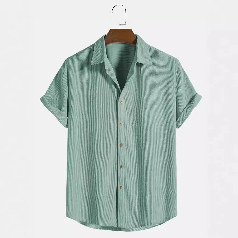 Men's short-sleeved casual polyester shirt on a hanger, shown in a GKESJ colour variant.