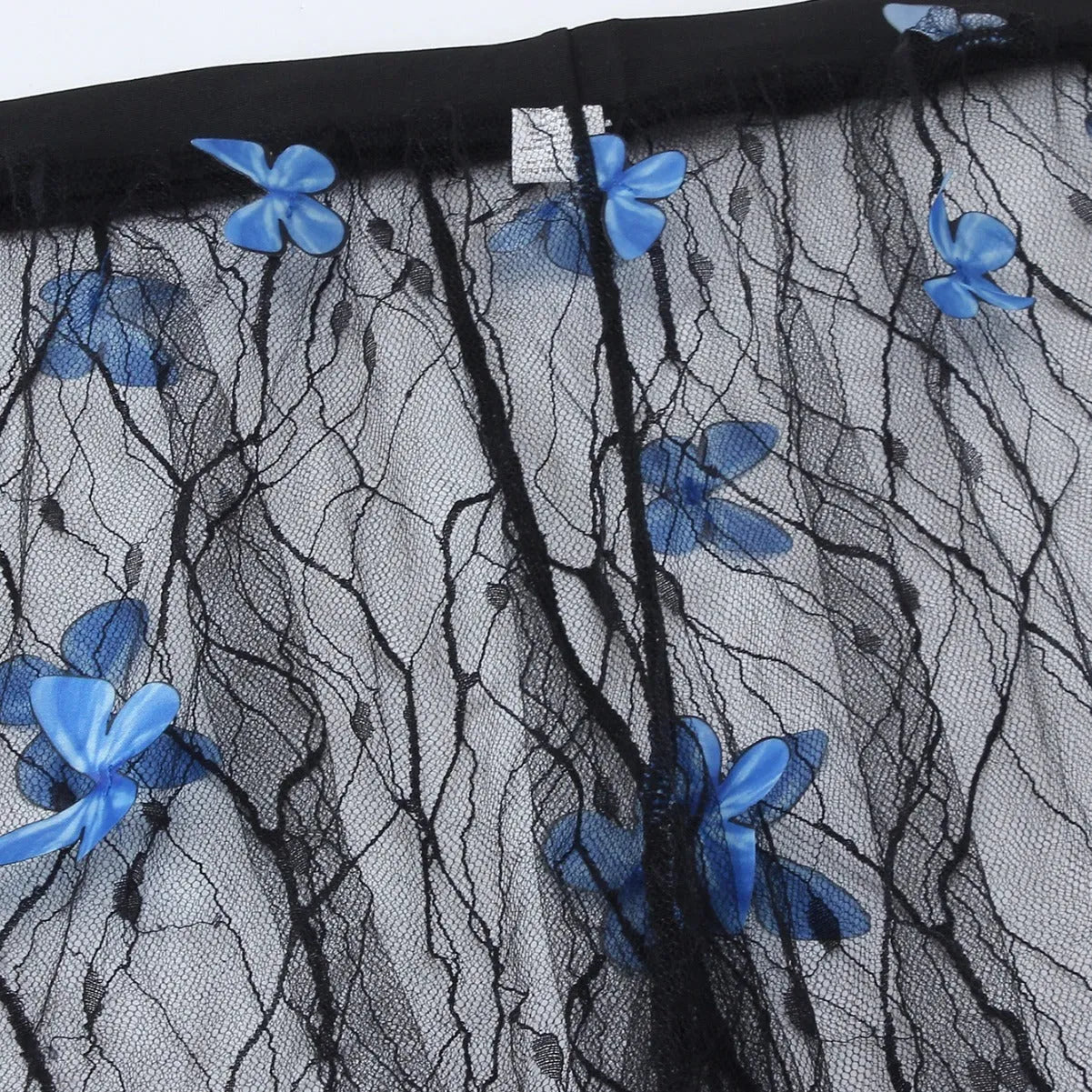 Black women's bikini three-piece set with transparent voile butterfly pattern