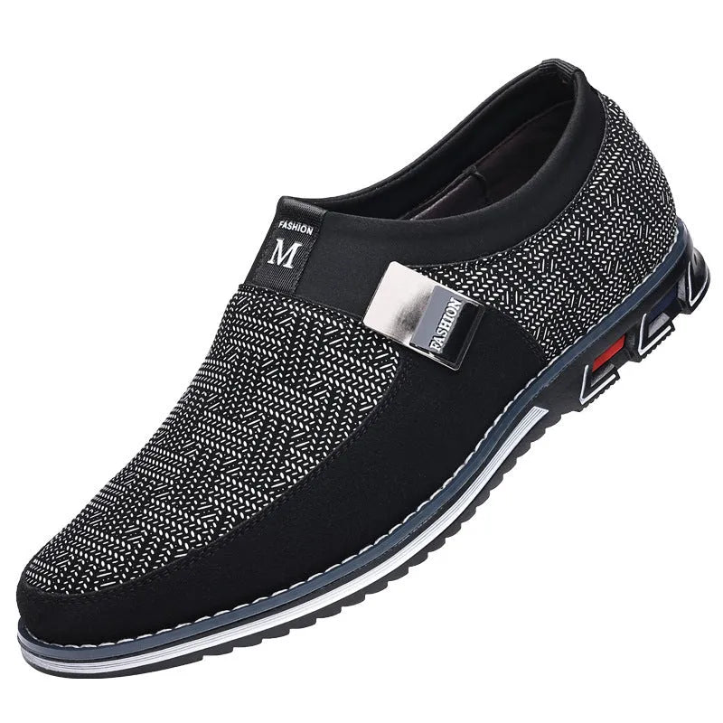 Men's casual flat shoes in synthetic leather with rubber sole and square toe design