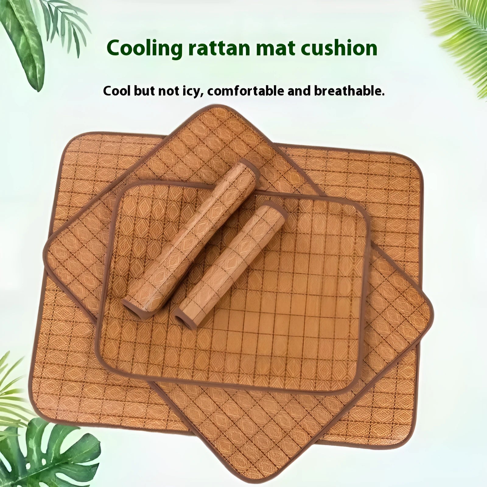 Brown woven rattan fibre cooling mat for dogs, shown in a large size.