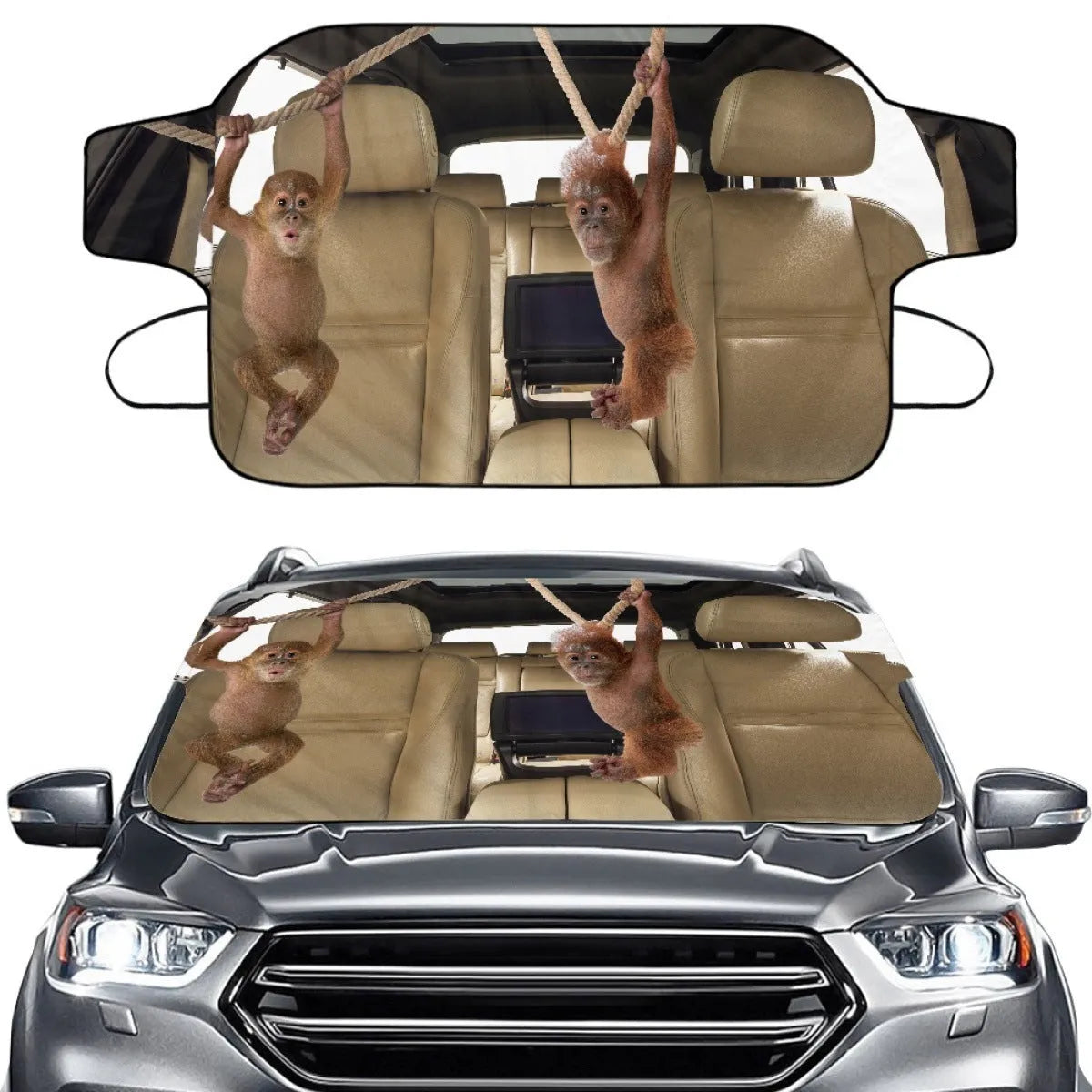 Car snow protection and sunshade cover in aluminium film fabric, size 130 by 70 cm