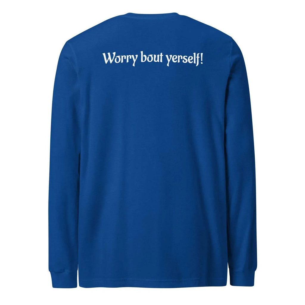 Blue men's loose fit polyester sweater with printed letter design, round neck pullover style