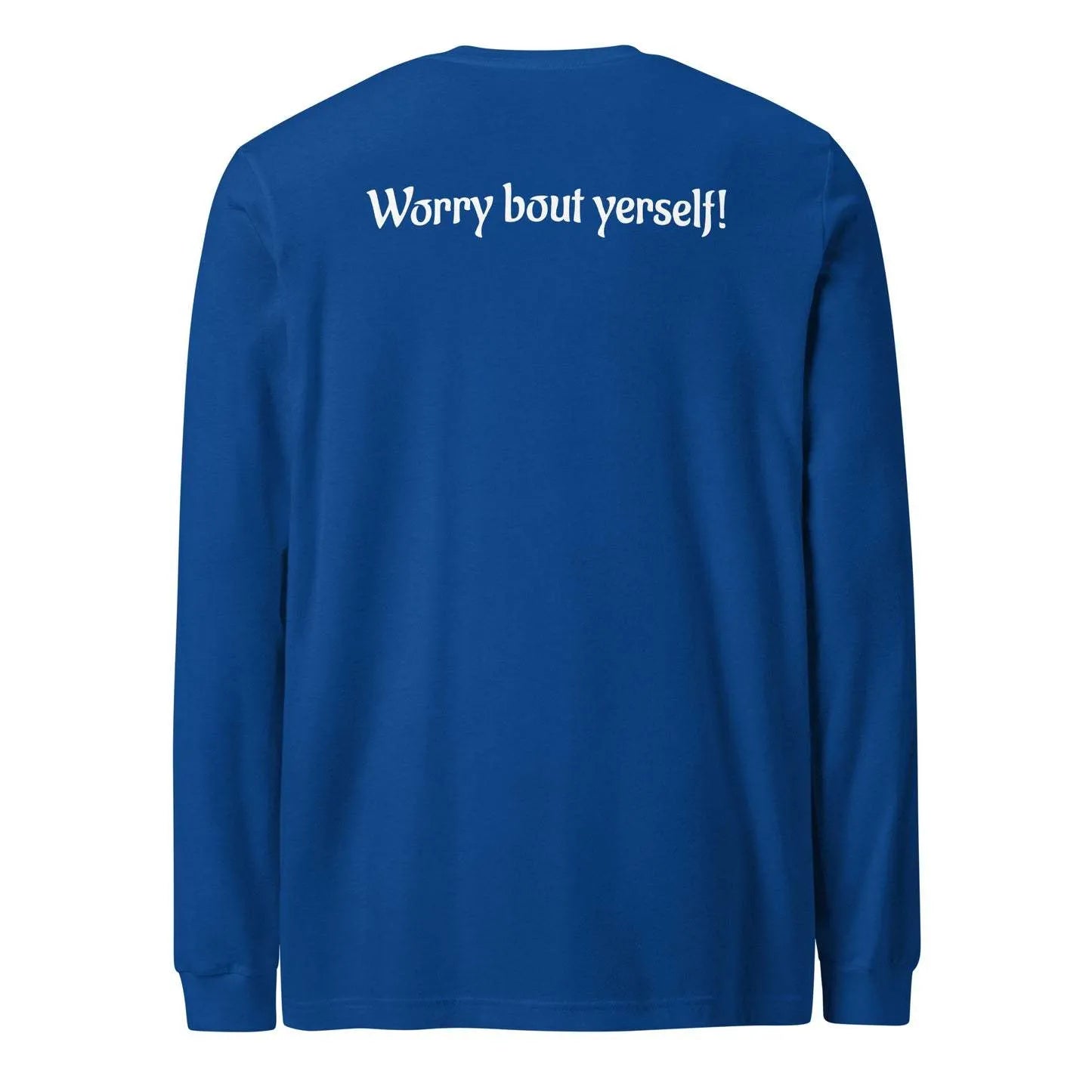 Blue men's loose fit polyester sweater with printed letter design, round neck pullover style