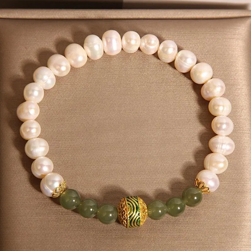 Natural pearl bracelet for women with jasper and enamel round beads in New Chinese light luxury style