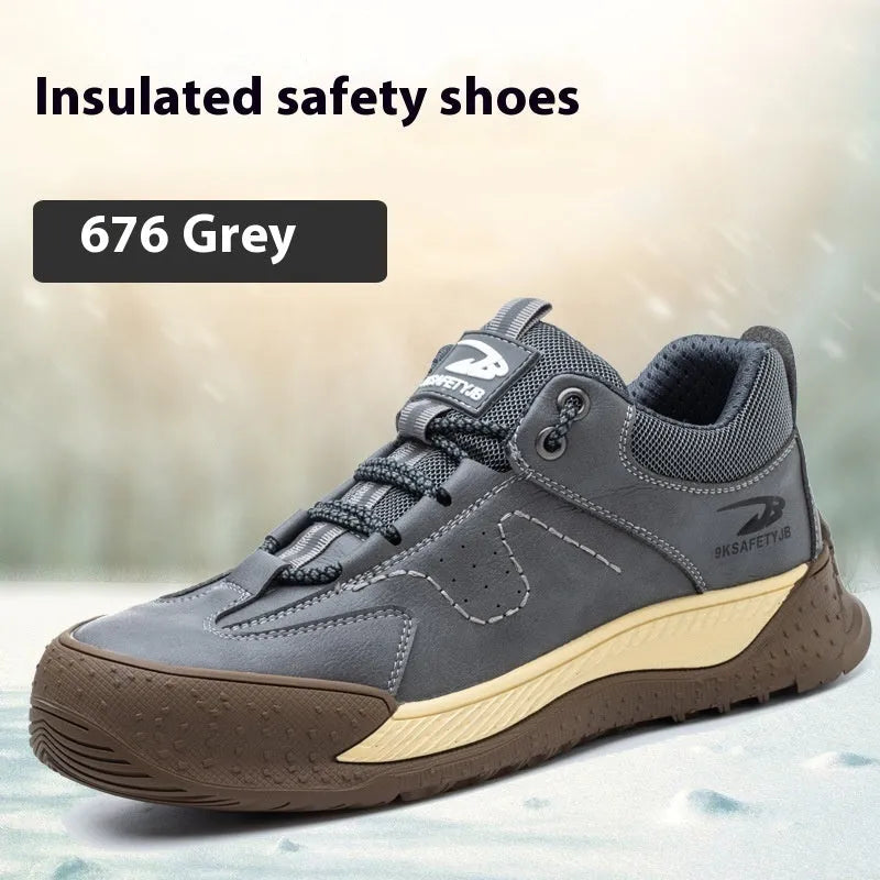 Flyknit leather work shoes with a rubber sole, shown in black.