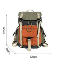 Orange green contrast colour outdoor backpack with multiple compartments and air cushion straps