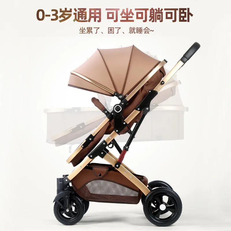 Lightweight basket baby stroller with iron frame in lotus green, seated position, lie-flat recline function