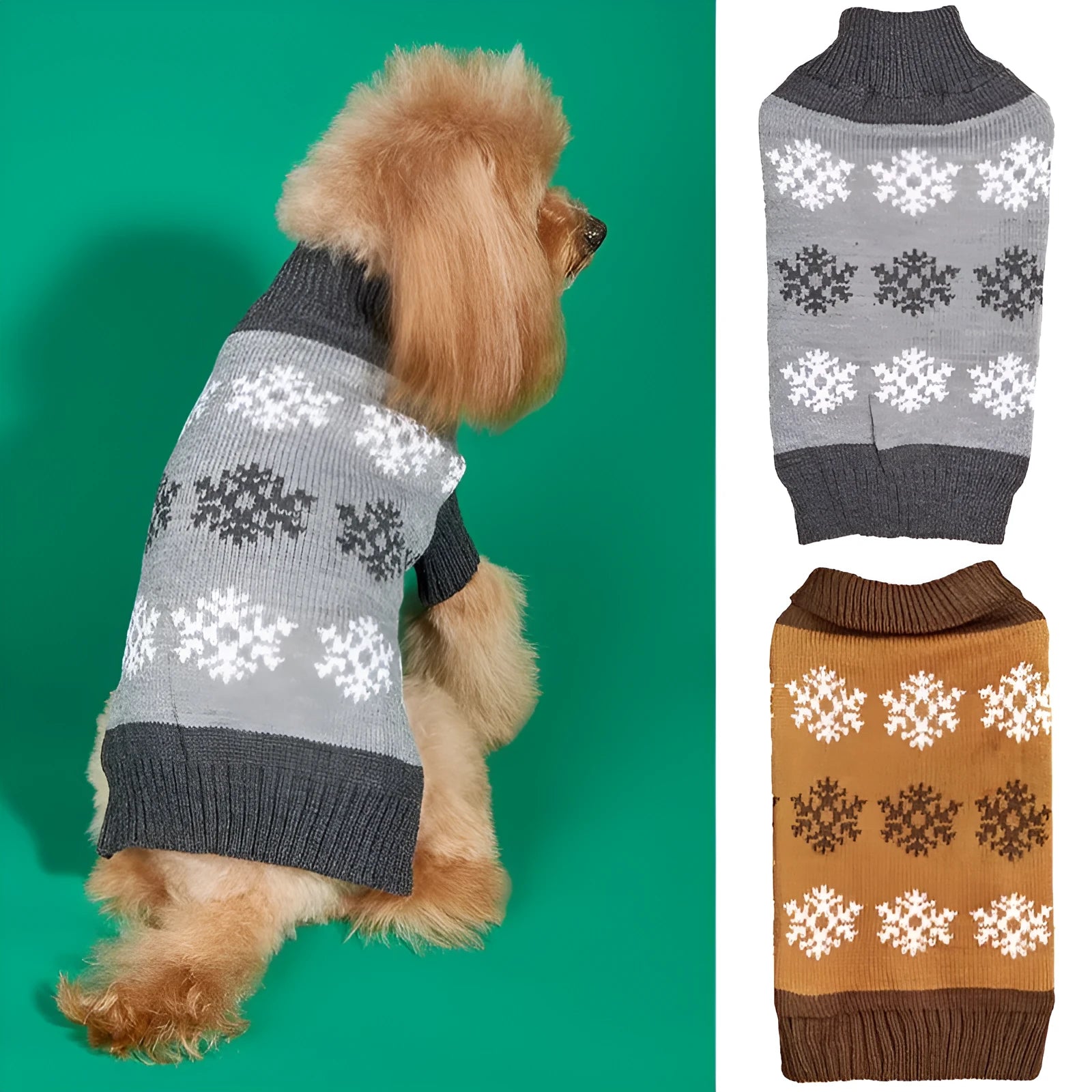 Brown and grey snowflake pattern dog Christmas sweater for holiday pet wear