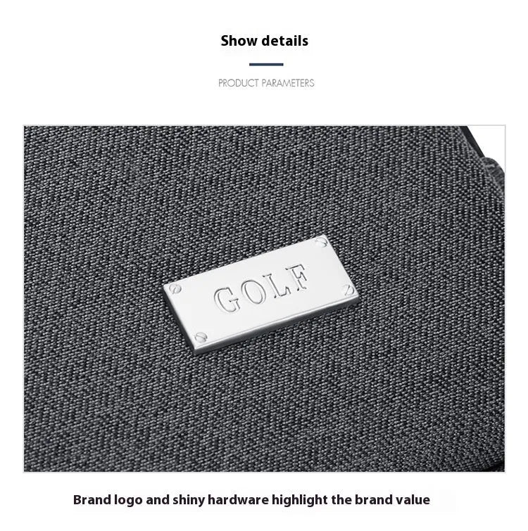 Men's 14-inch laptop protective sleeve bag in light grey Oxford fabric showing shoulder strap