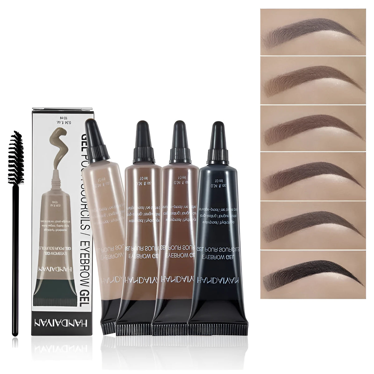 Eyebrow gel cream set with brush in black brown shades, waterproof long-lasting tint for natural 3D brows