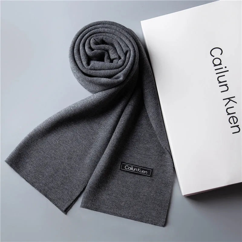 Men's wool knitted scarf with lattice pattern 180cm length 30cm width winter wrap