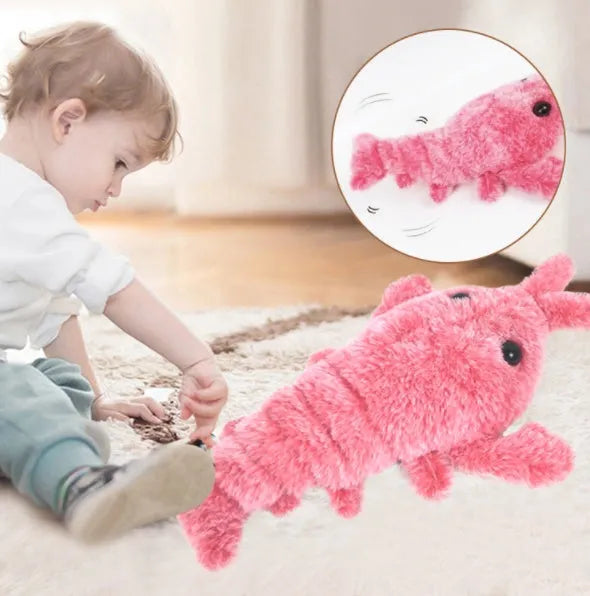 Electric jumping shrimp cat toy, USB rechargeable simulation lobster plush in random colour, 35 cm tall