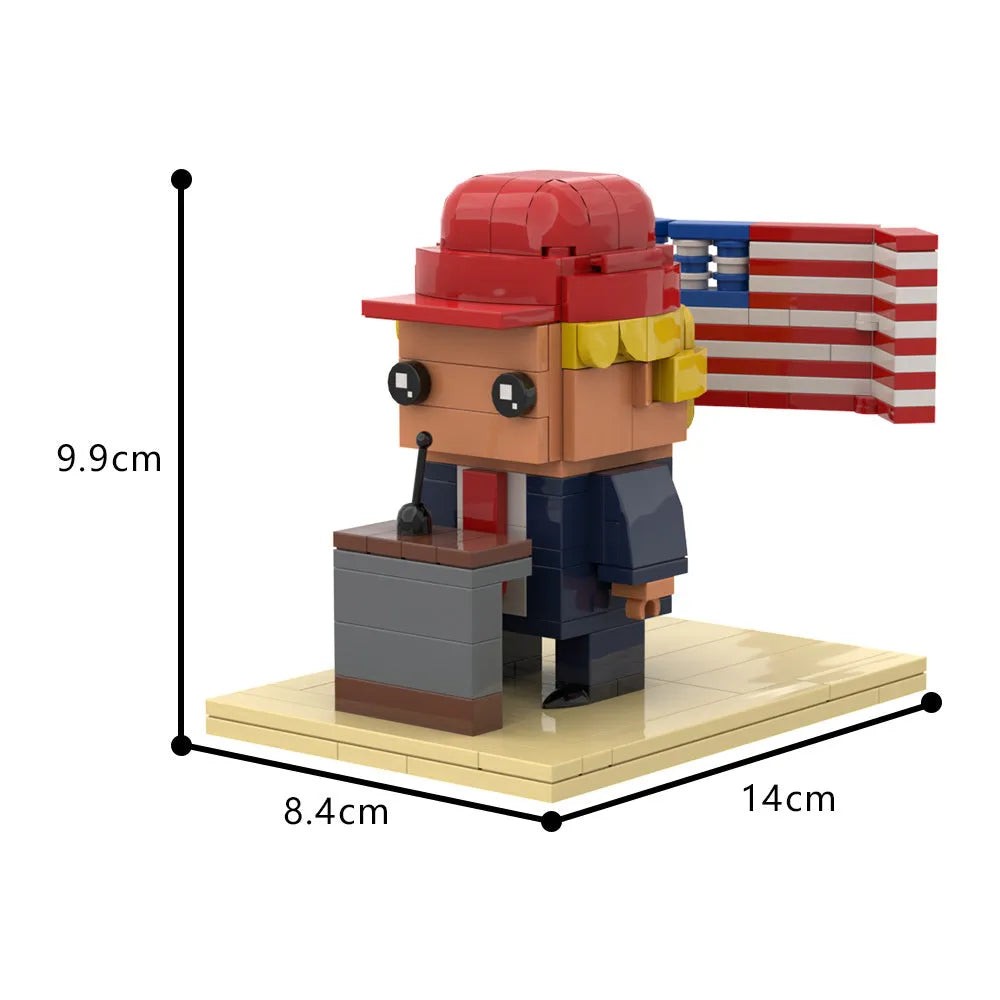 Trump scenario small particle plastic building block ornament kit in bagged packing with customisable graphic option