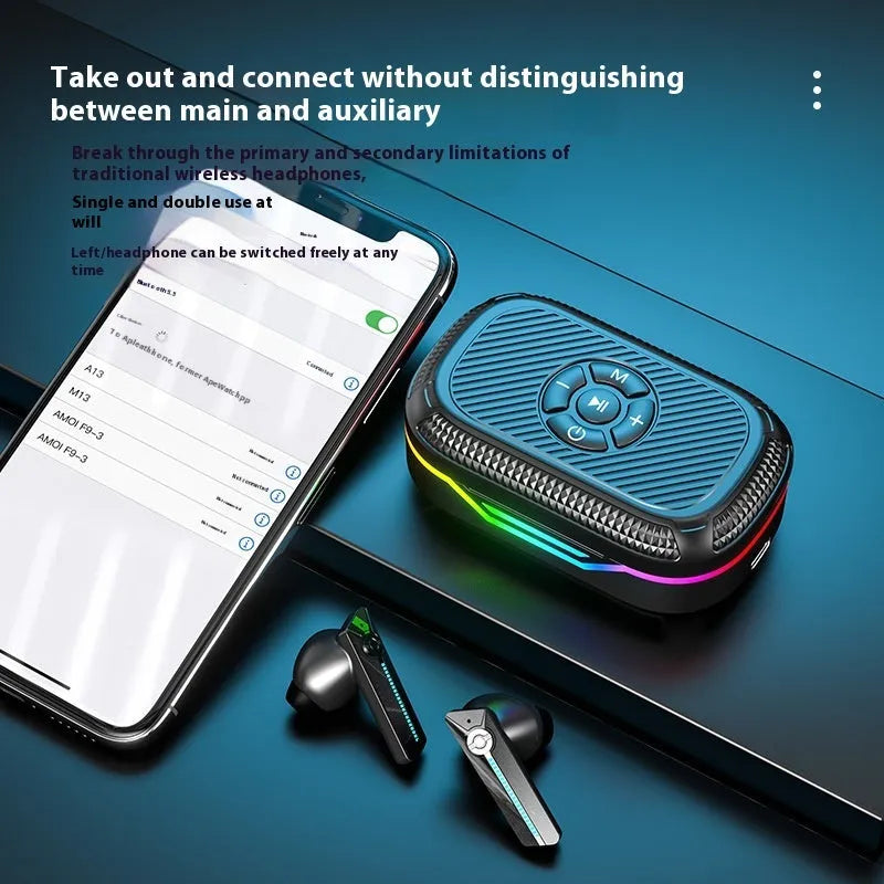 In-ear Bluetooth headset DX13 Black with digital display screen showing battery level, PC ABS build