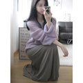 Women's purple ice silk blouse with hollow-out design and princess sleeves, loose fit pullover.