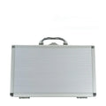 Silver aluminium alloy toolbox with lock and carry handle on a workbench