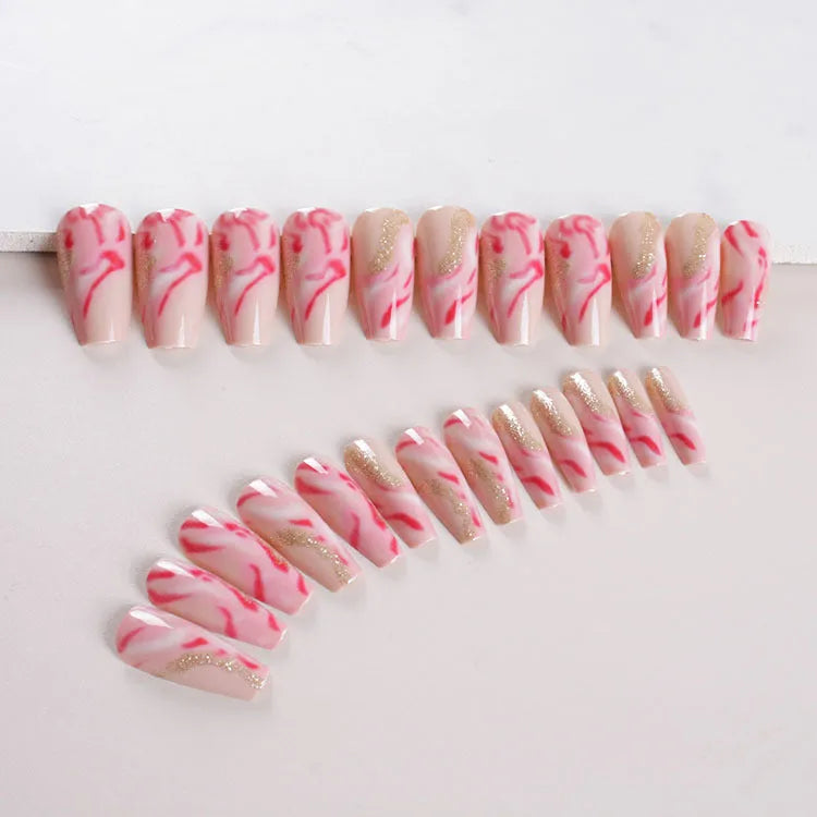 Rose and leopard print press-on false nails kit with glue and jelly adhesive bottles