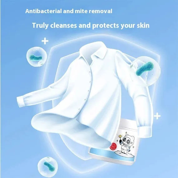 Bottle of biological enzyme bubble powder laundry detergent for stain removal.