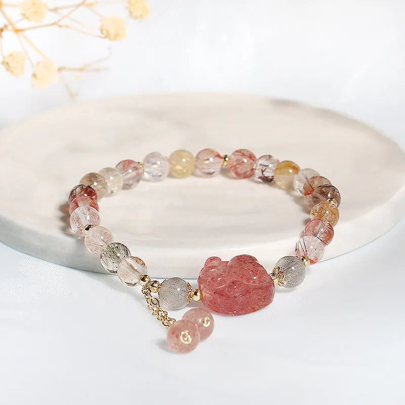 Women's natural crystal bracelet with animal zodiac design in Korean style