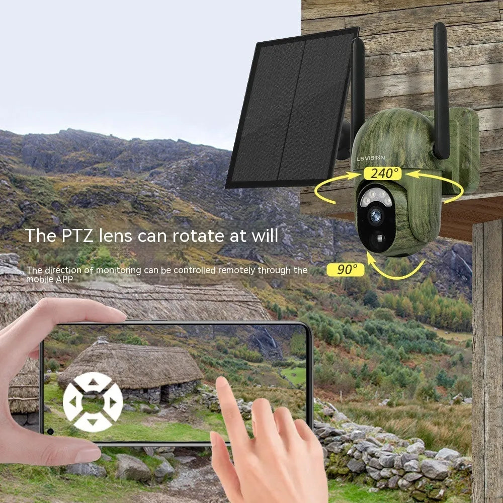 Camouflage 4G solar security camera with 6W solar panel, 4MP 2K full colour lens, ABS housing, 250*230*188mm