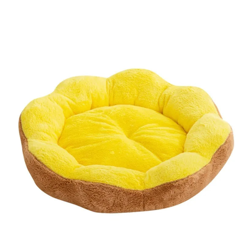 Round thick rabbit plush cat bed with a detachable cushion in grey black colour.