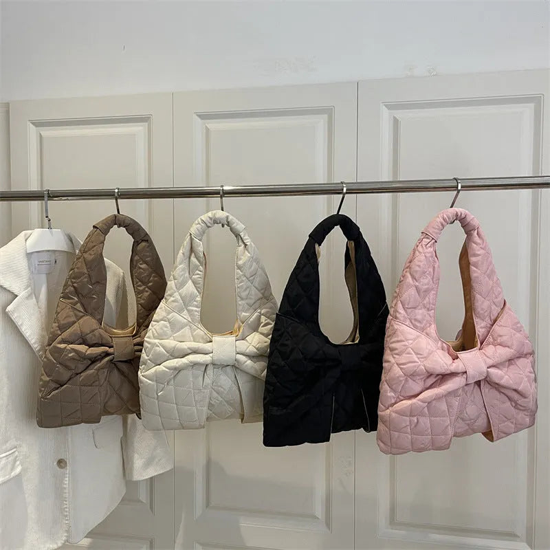 Polyester-lined cotton one shoulder handbag in horizontal square shape with sandwich pocket and zipper change bag