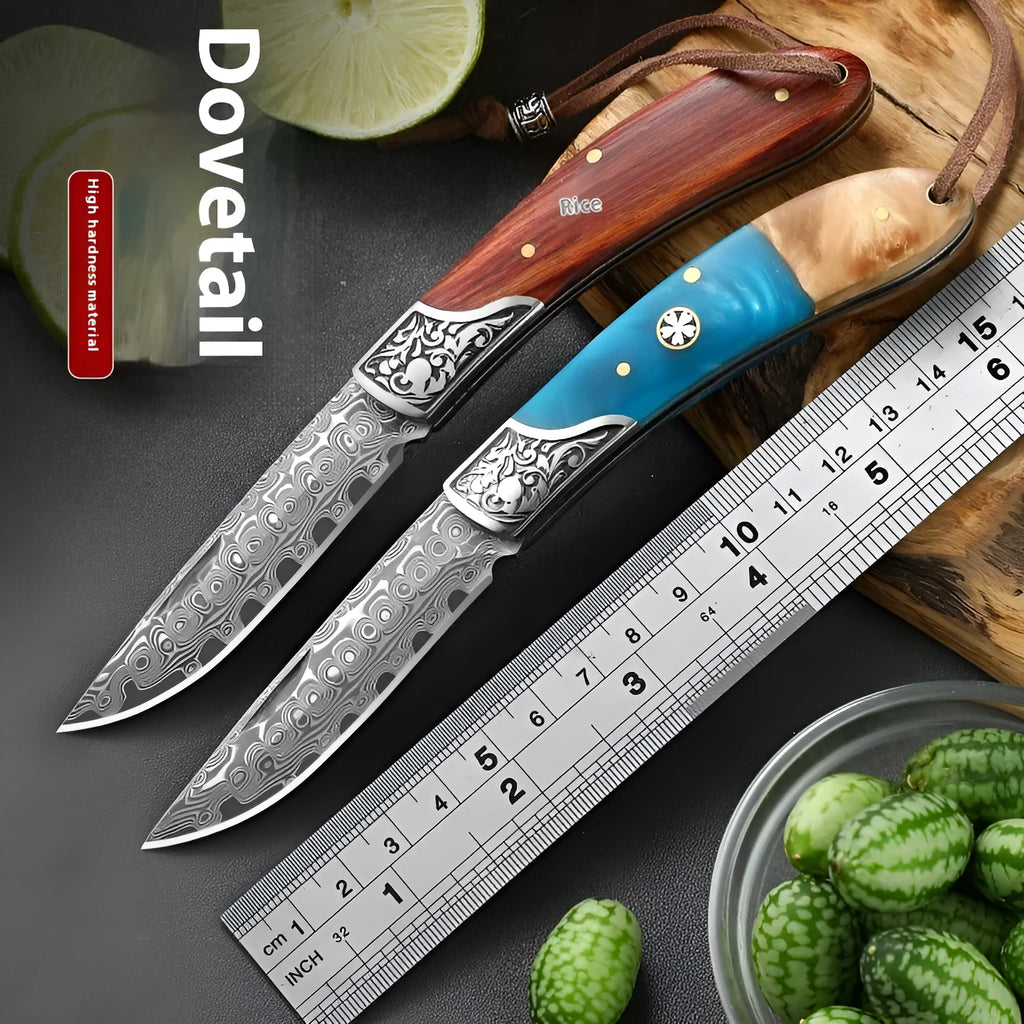 VG10 stainless steel folding portable mini outdoor knife with handmade national style craft in blue or red