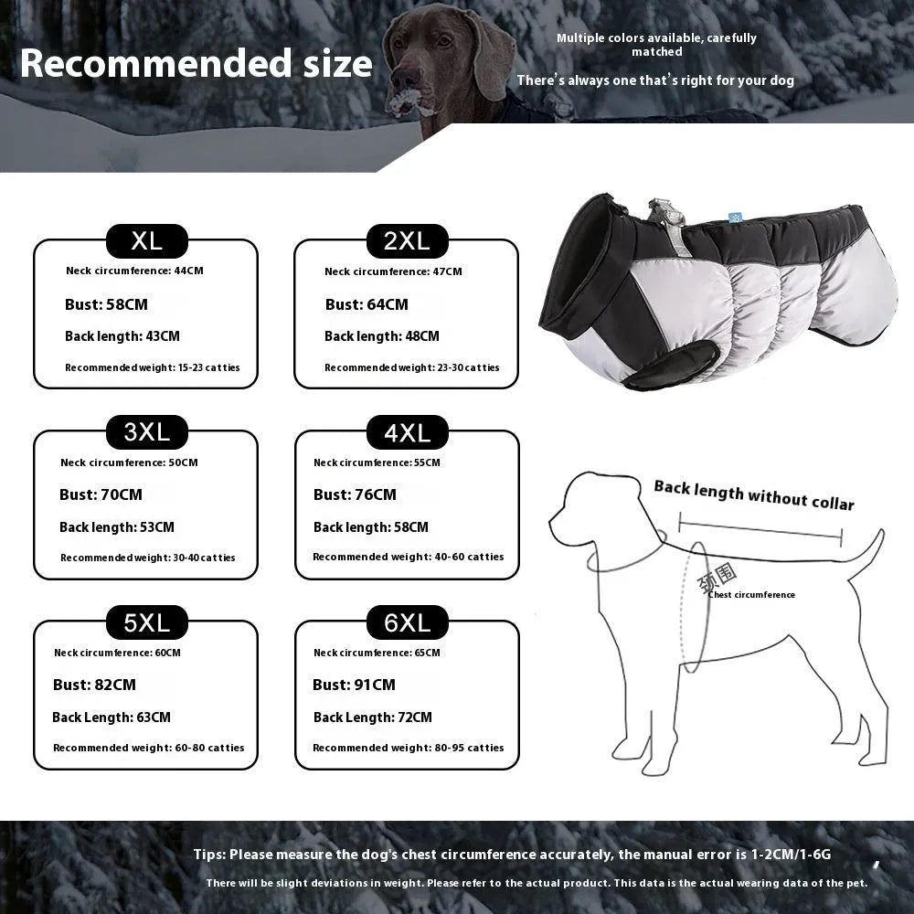 Large dog wearing waterproof reflective winter coat in polar fleece material