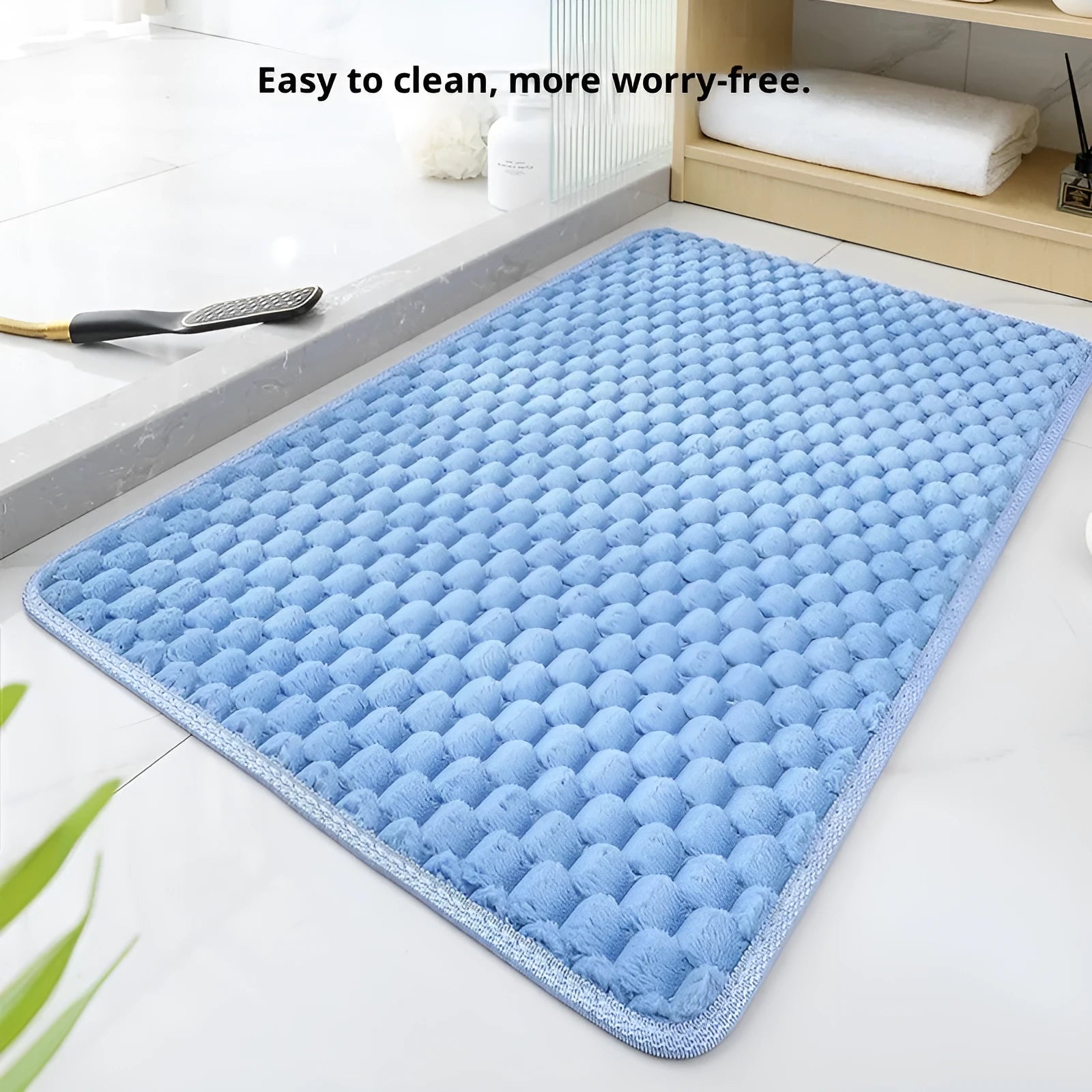 Golden Tortoise velvet floor mat 60x90cm in blue, absorbent bathroom mat