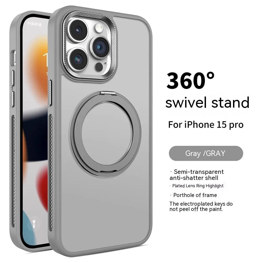 Deep Sea Blue rotating bracket magnetic suction phone case for iPhone shown in portrait and landscape viewing angles.