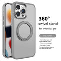 Deep Sea Blue rotating bracket magnetic suction phone case for iPhone shown in portrait and landscape viewing angles.