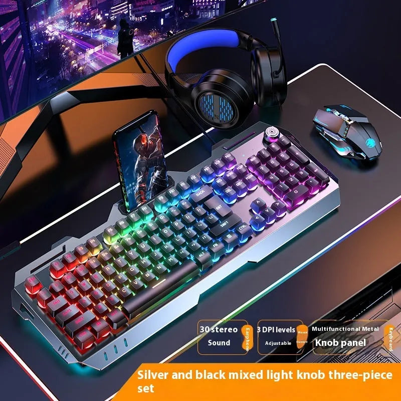 G9 mechanical gaming keyboard with aluminium frame and control knob in silver black, white ice blue, or gray rainbow colours