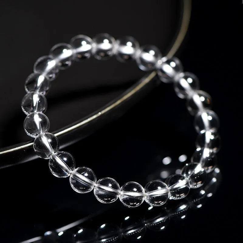 Natural Donghai crystal bracelet with old mine white round beads in geometric design