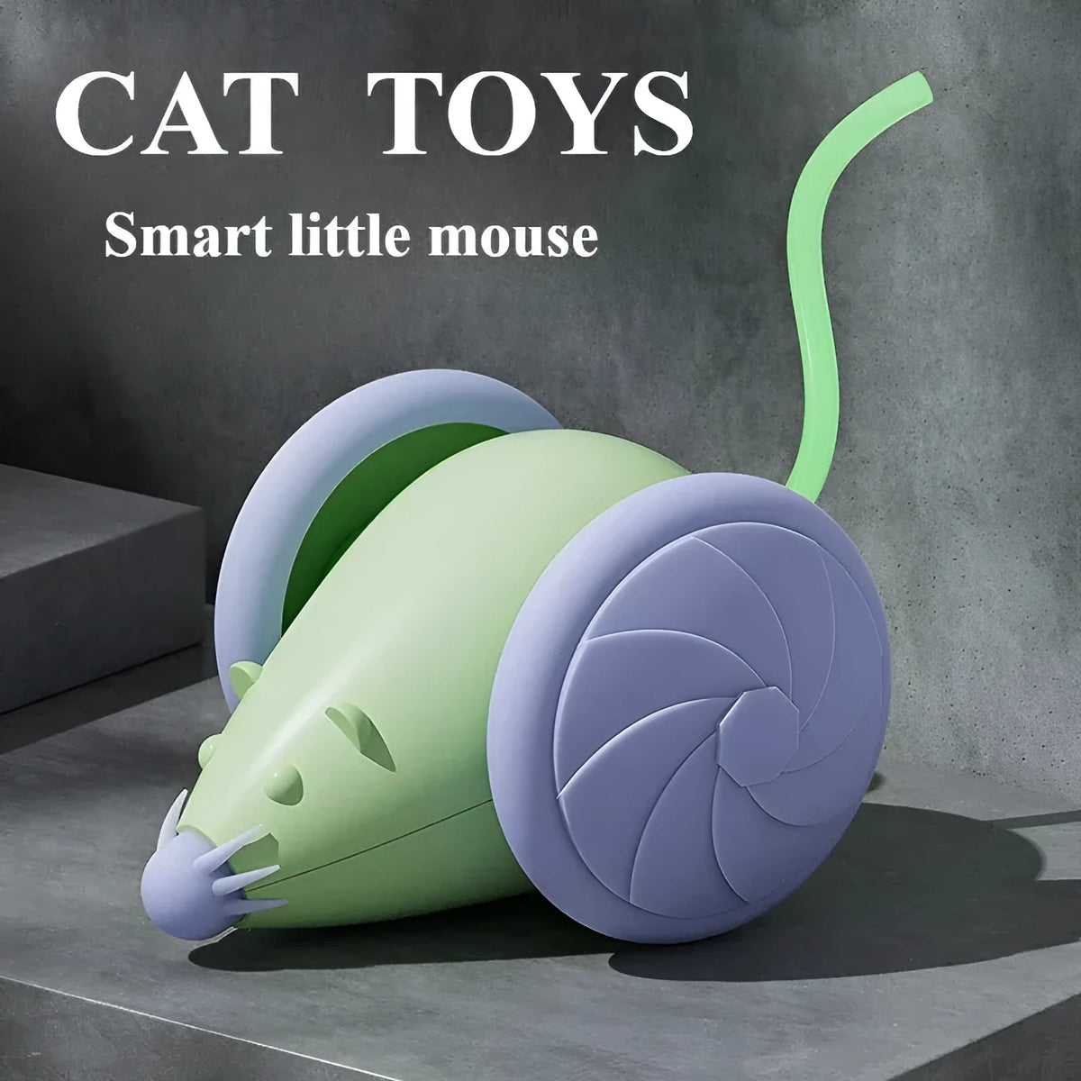 Green and white plastic automatic electric mouse cat teasing stick toy for indoor cats