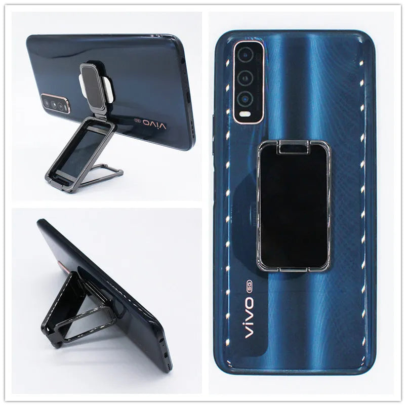 Foldable zinc alloy mobile phone stand with retractable ring bracket in silver colour