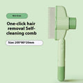 Yellow and green self-cleaning pet combs with stainless steel teeth on a white background