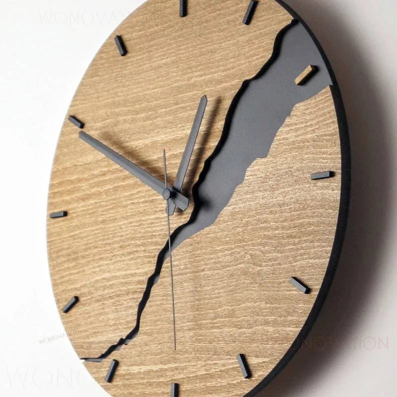 Modern wooden wall clock with crackle design in one of five colour options