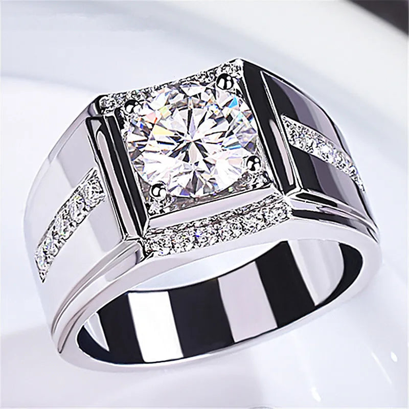 Men's geometric imitation moissanite ring with adjustable opening in rose gold finish