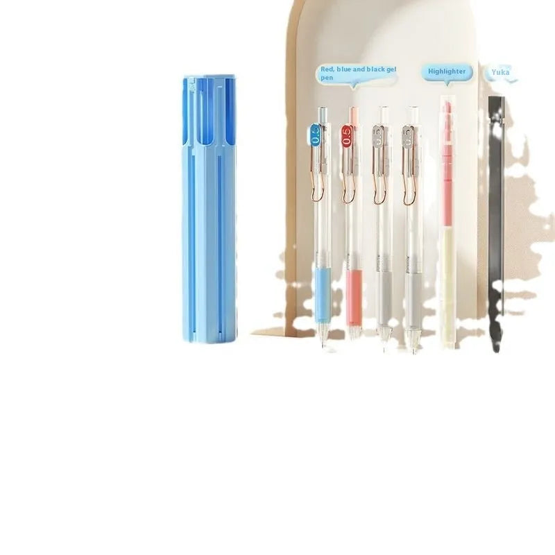 Plastic pressing pen pencil case in sky blue, vigorous white or girl pink with six or sixteen-piece capacity