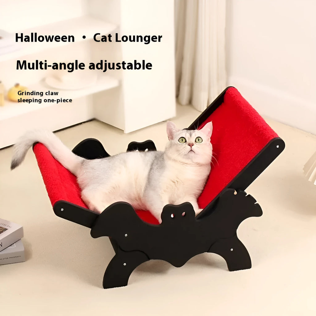 Black and red wooden cat recliner bed with slatted base design measuring 40cm length