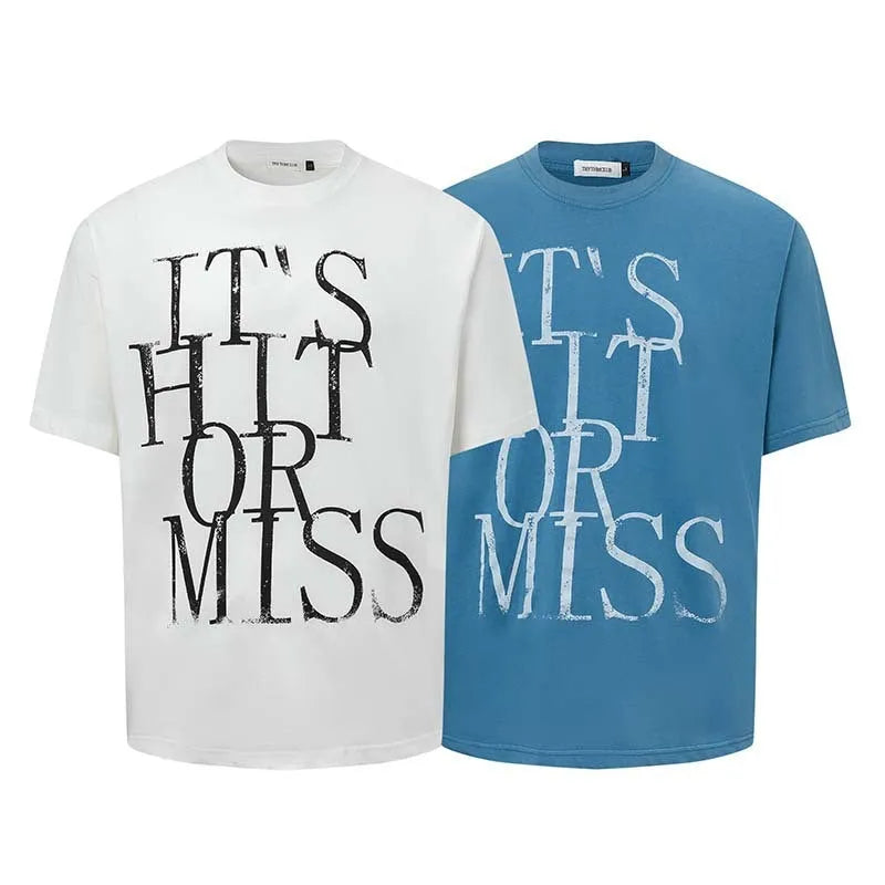 Men's loose fit American-style t-shirt with letter printing in cotton blend fabric