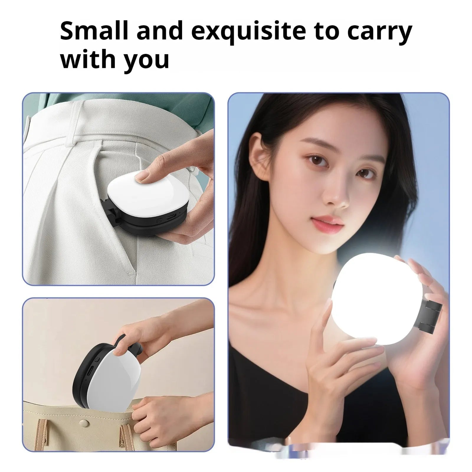 Mobile phone magnetic selfie fill light with dimmable LED ring and three colour temperature settings