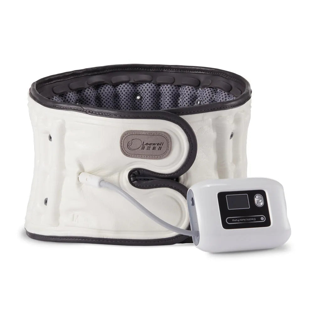 Automatic inflation lumbar waist support belt made from black PU material, sizes S and M.