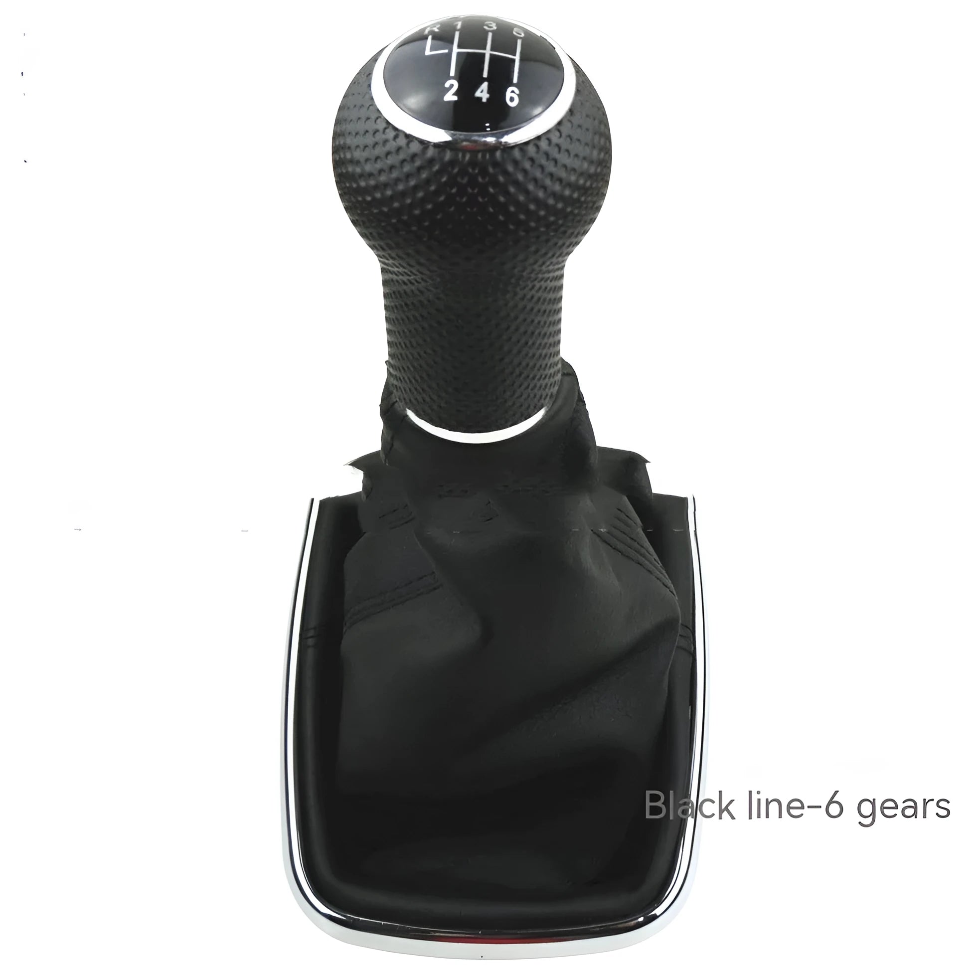 Volkswagen Mk4 6-speed manual gear shift knob with silver frame and black line detailing