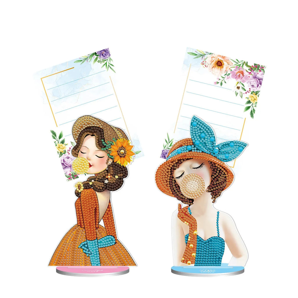 Handmade American style diamond painting decorative note clip on a desktop.