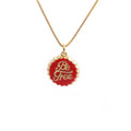 Copper bottle cap pendant necklace with electroplated gold finish on a 40cm box chain.