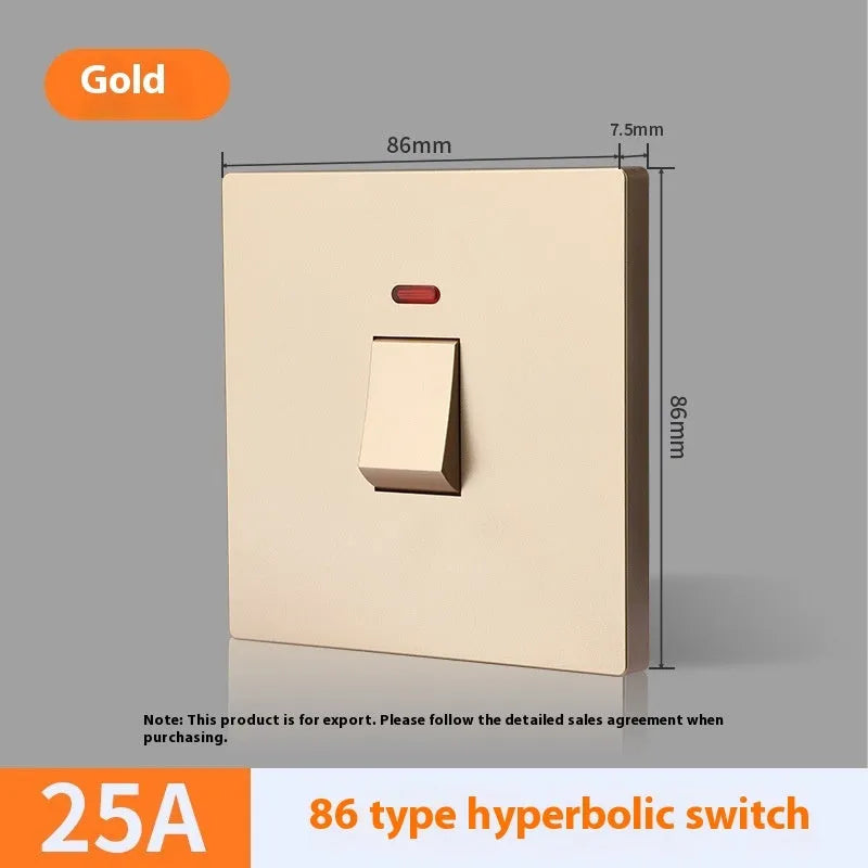 Double-pole illuminated electrical switch in gold, grey or white for water heater and air conditioner circuits