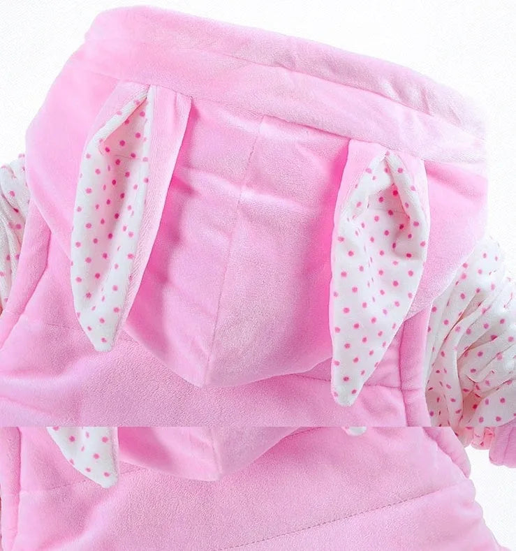 Baby girls' pink flannel three-piece autumn winter clothing set with jacket, pants, and vest.
